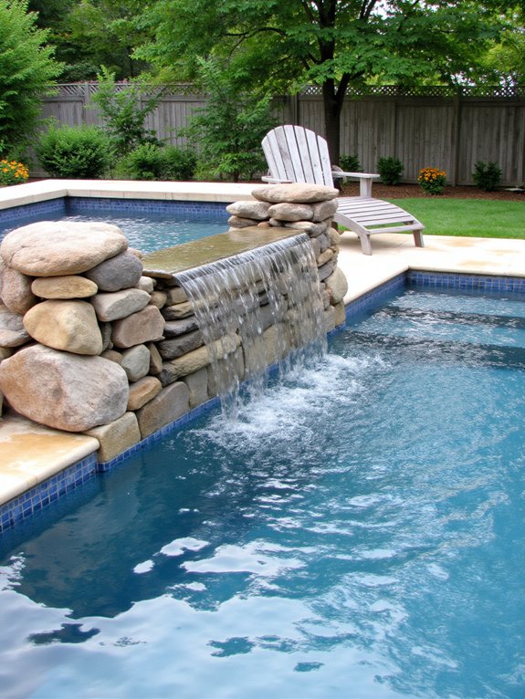 19 Timeless Rectangle Inground Pool Ideas For A Clean Look tranquil waterfall pool feature