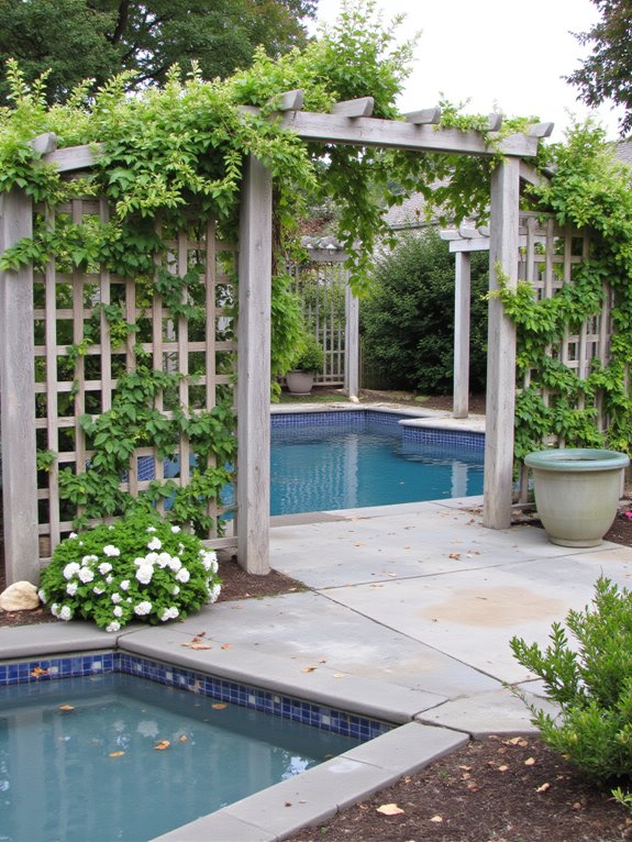 20 Smart Inground Pool Privacy Ideas For Peaceful Yards trellises with climbing vines