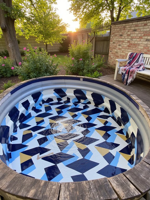 20 Elevated Stock Tank Pool Liner Ideas That Look Professional trendy geometric pool designs