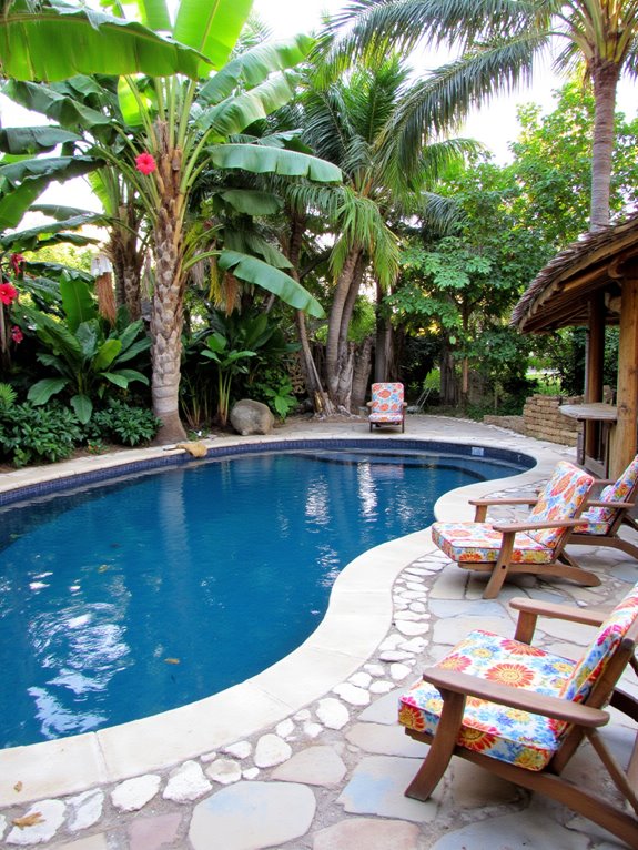 20 Cool Inground Pool Ideas For A Relaxed Backyard Atmosphere tropical greenery and decor