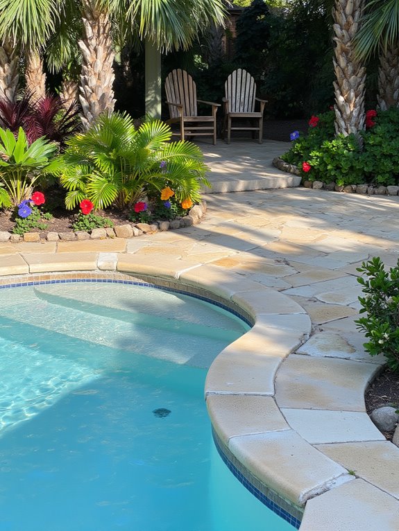 25 Chic Inground Pool Decorating Ideas That Feel Fresh tropical oasis with greenery