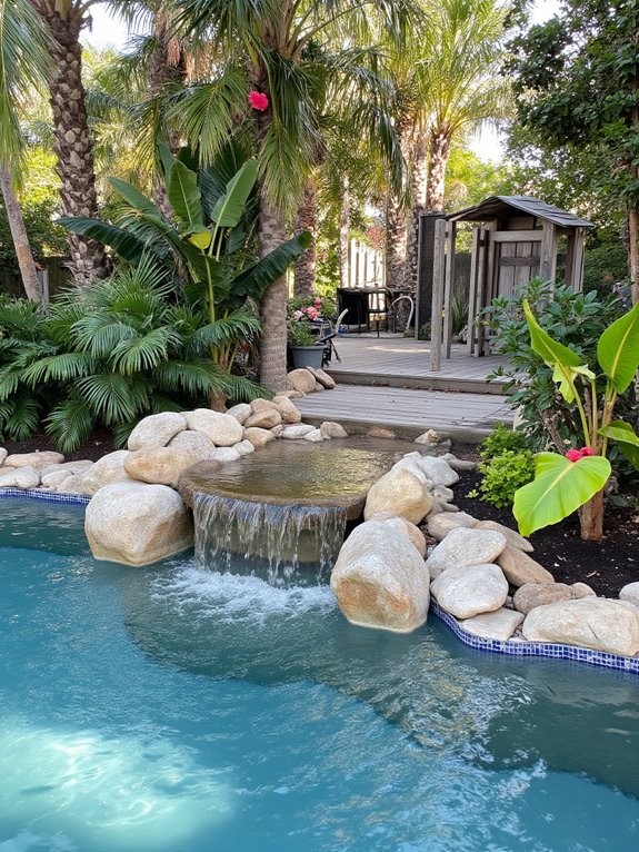19 Inspiring Inground Pool Landscaping Ideas With Rock Waterfalls tropical oasis with lush plants