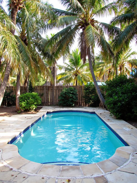 21 Simple Inground Pool Landscaping Ideas For Clean Outdoor Style tropical oasis with palm trees