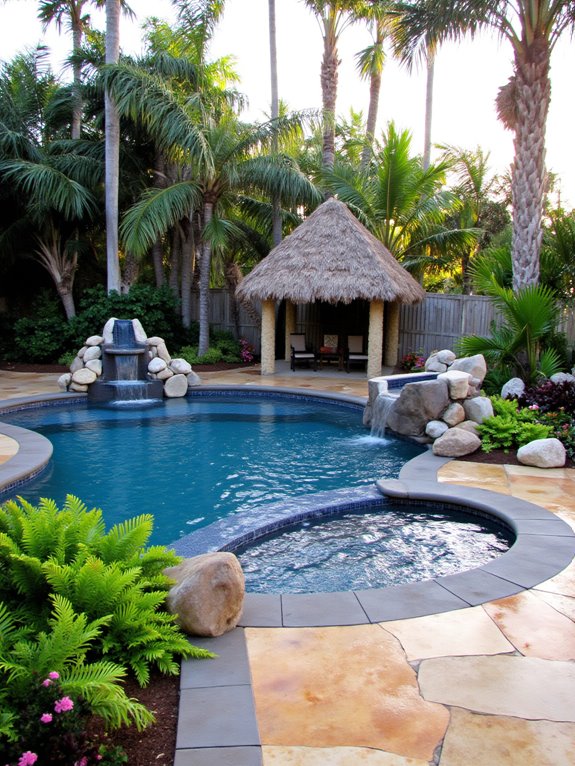 25 Fun Inground Pool Ideas With Slides For Backyard Play tropical paradise pool design