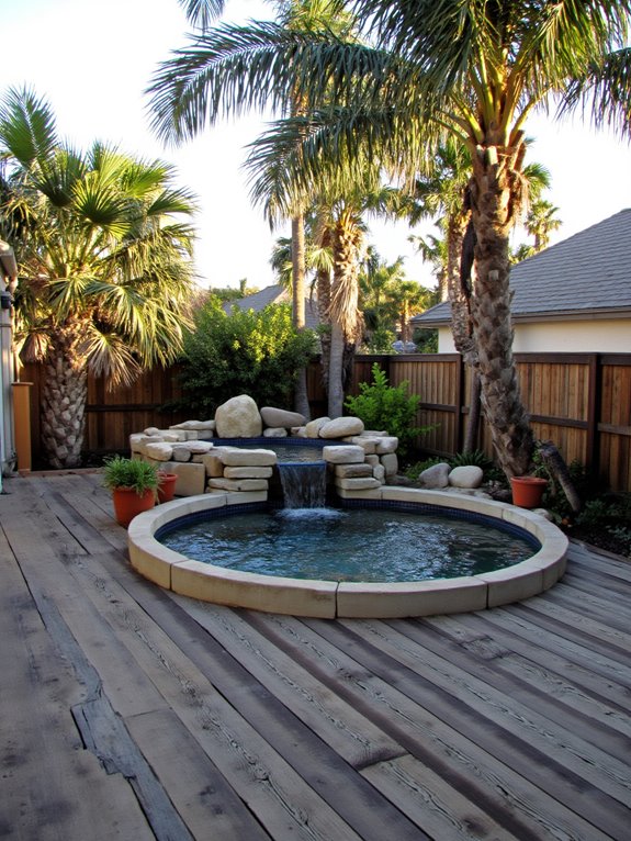 24 Unique Stock Tank Pool Deck Ideas That Elevate Any Yard tropical paradise with palms