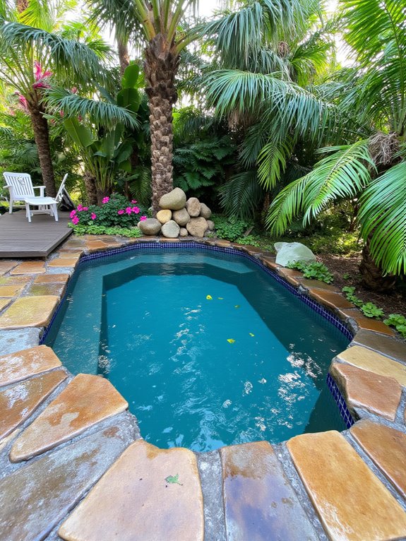 23 Affordable Inground Pool Ideas For Budget-Friendly Upgrades tropical plants enhance atmosphere
