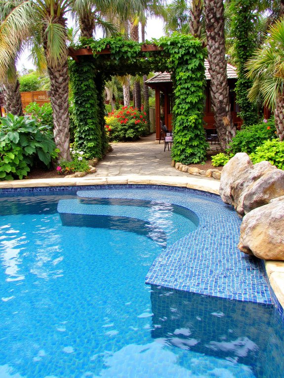 24 Beautiful Inground Pool Ideas With Tanning Ledges For Sun Lovers tropical poolside paradise landscaping