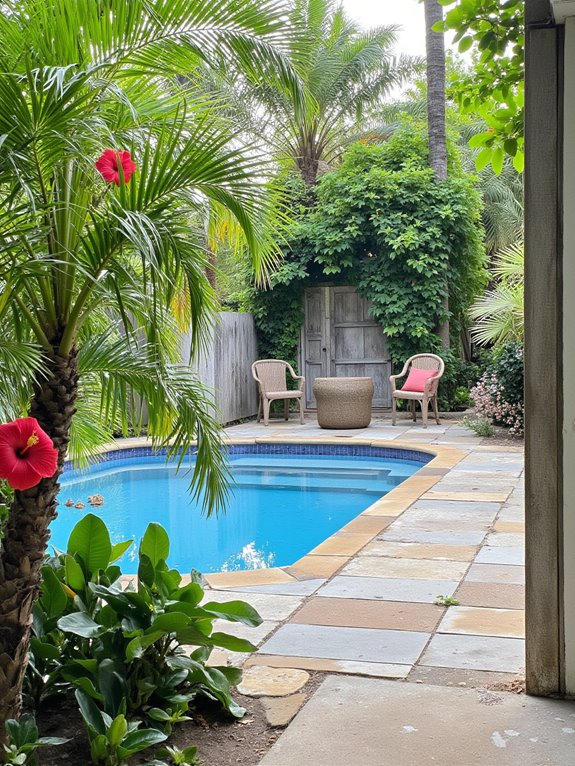 22 Simple Inground Pool Ideas For Effortless Outdoor Living tropical poolside paradise landscaping