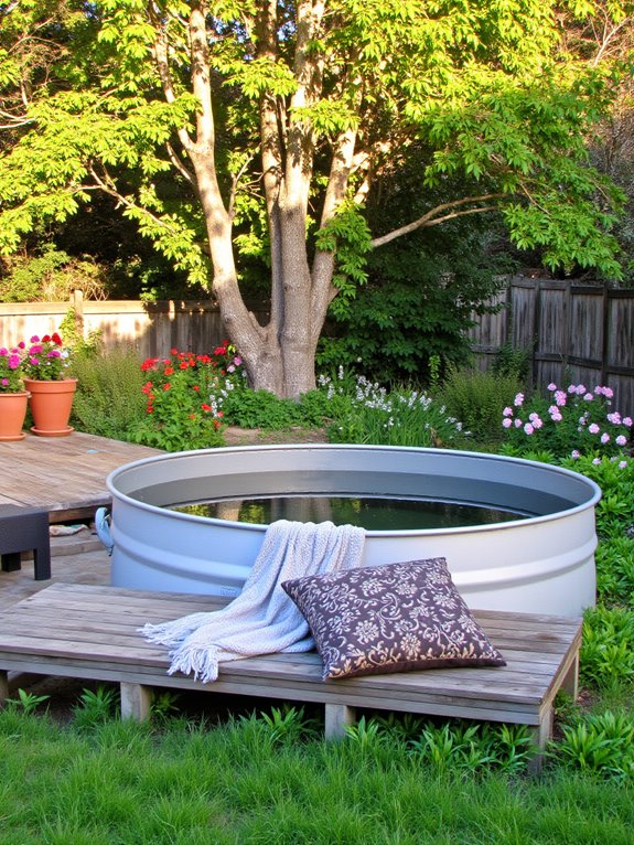 23 Beautiful Stock Tank Pool Landscaping Ideas For Instant Charm tropical sun deck retreat