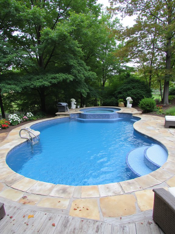 24 Beautiful Inground Pool Ideas With Tanning Ledges For Sun Lovers unique freeform pool designs