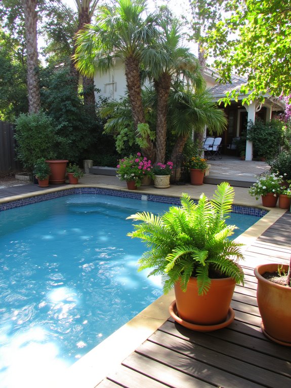 20 Stylish Backyard Inground Pool Landscaping Ideas For Instant Charm versatile potted poolside greenery