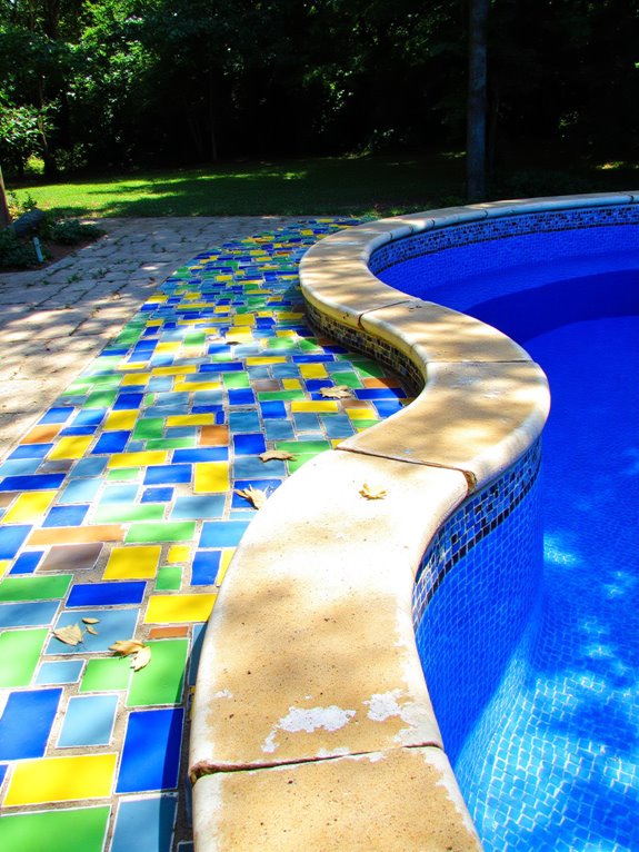21 Beautiful Inground Pool Deck Ideas For Relaxed Summer Days vibrant colorful pool tiles