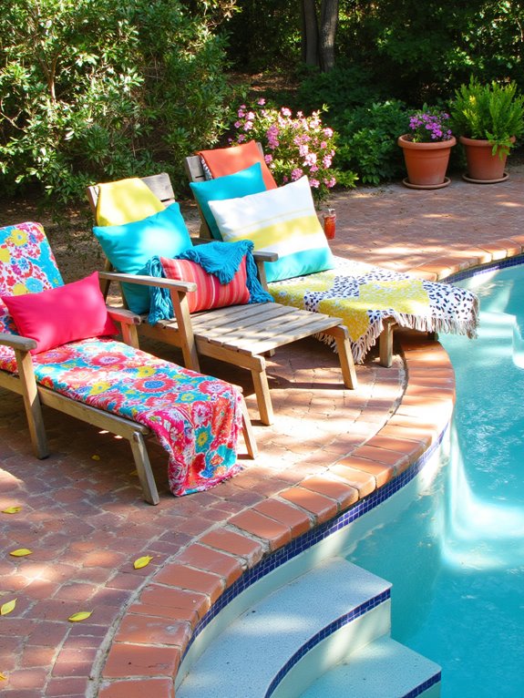 22 Trendy Outdoor Patio Pool Ideas For Endless Summer Days vibrant cushions and throws