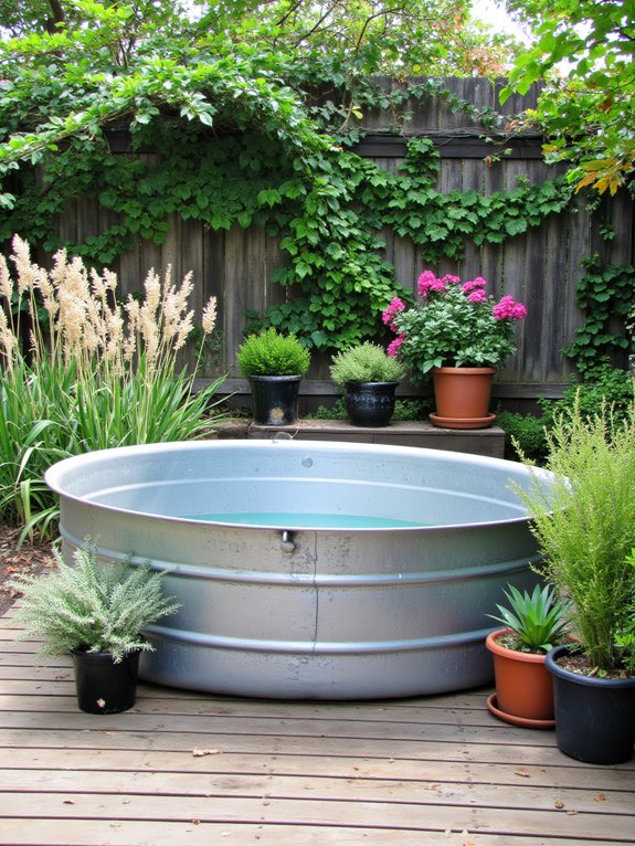 18 Stunning Stock Tank Pool Ideas That Feel Like a Backyard Escape vibrant flowers and succulents