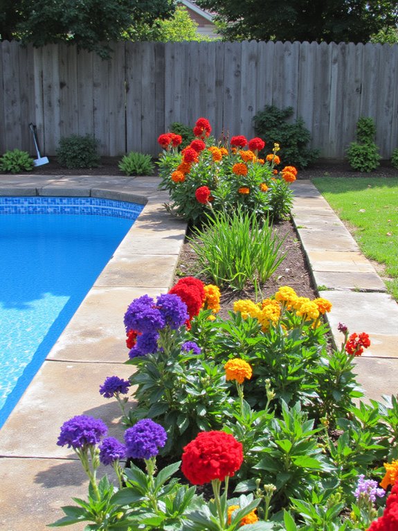 21 Simple Inground Pool Landscaping Ideas For Clean Outdoor Style vibrant flowers enhance aesthetics
