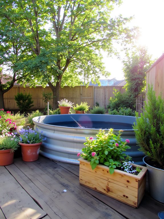 22 Modern Stock Tank Pool Setup Ideas For A Clean Aesthetic vibrant flowers enhance tranquility