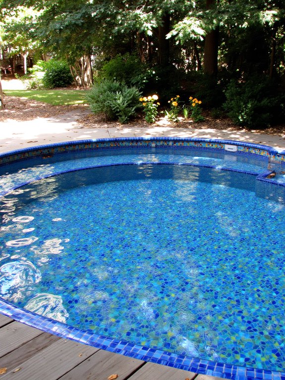 25 Chic Inground Pool Decorating Ideas That Feel Fresh vibrant mosaic tile pool