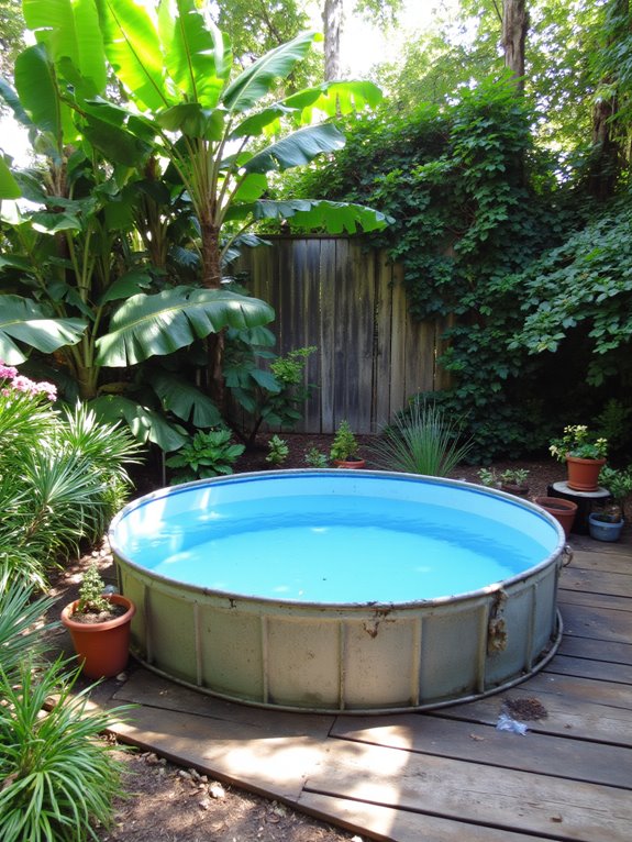 21 Unique Mini Stock Tank Pool Ideas Packed With Personality vibrant oasis with greenery