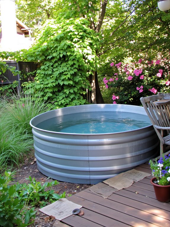 25 Upgraded Stock Tank Pool Ideas For A Big Style Boost vibrant plants enhance ambiance