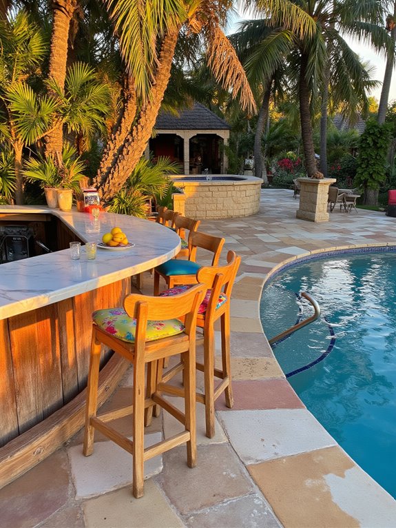 24 Beautiful Inground Pool Ideas With Tanning Ledges For Sun Lovers vibrant poolside bar setup