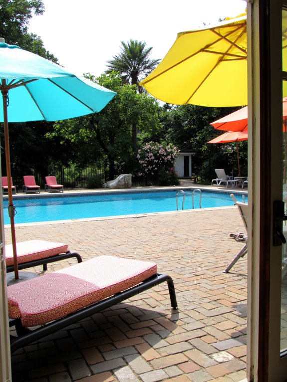 25 Chic Inground Pool Decorating Ideas That Feel Fresh vibrant stylish poolside umbrellas