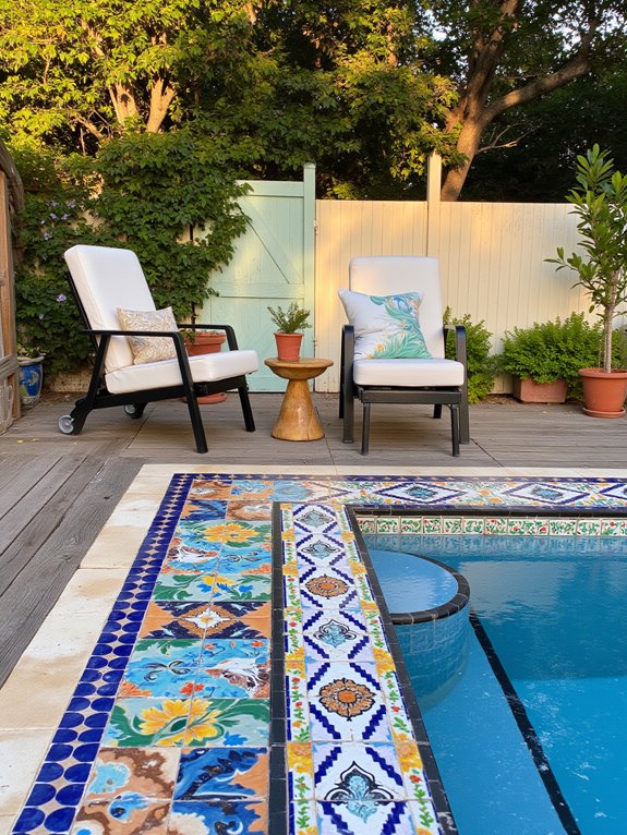 22 Trendy Outdoor Patio Pool Ideas For Endless Summer Days vibrant tiles enhance poolside