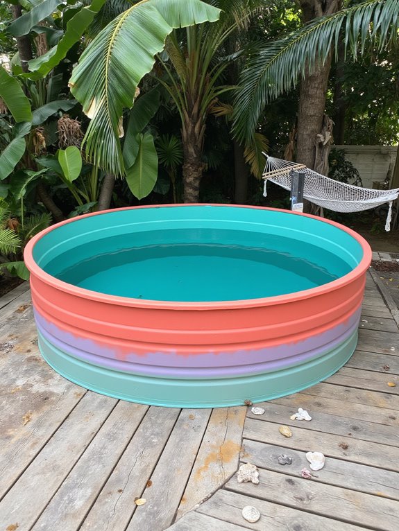 24 Smart Stock Tank Pool Paint Ideas That Transform Your Space vibrant tropical stock tank oasis