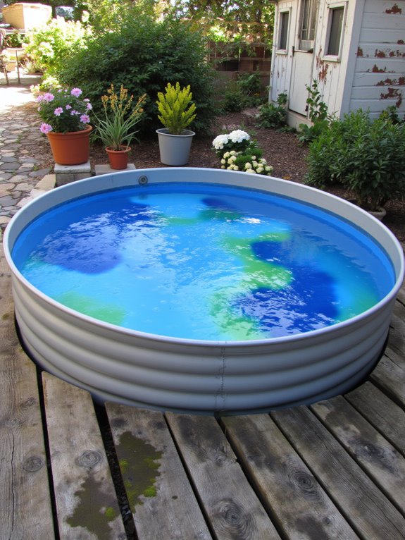 20 Elevated Stock Tank Pool Liner Ideas That Look Professional vibrant watercolor pool design