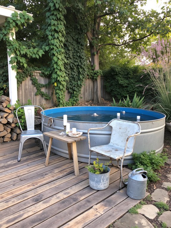 25 Upgraded Stock Tank Pool Ideas For A Big Style Boost vintage decor enhances ambiance