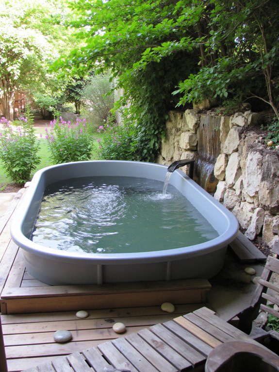 22 Polished Stock Tank Bath Ideas For A Spa Like Backyard Moment water features enhance relaxation