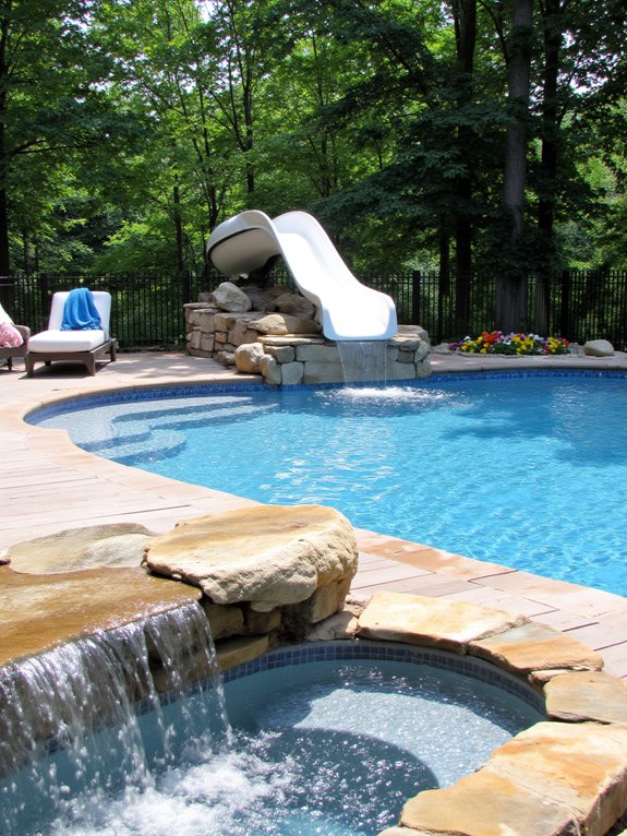 25 Fun Inground Pool Ideas With Slides For Backyard Play water slides and waterfalls