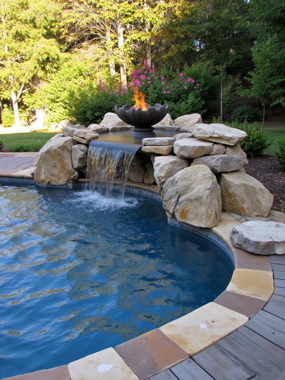 19 Inspiring Inground Pool Landscaping Ideas With Rock Waterfalls waterfall and fire harmony