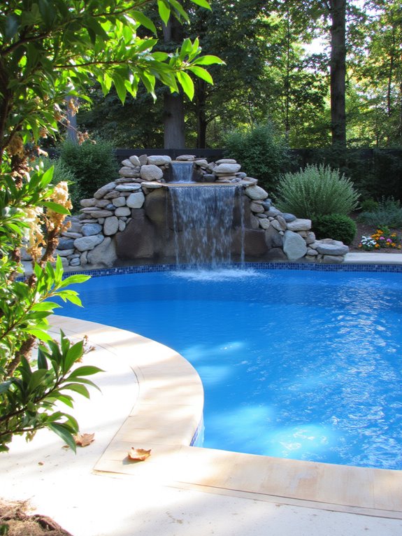 22 Simple Inground Pool Ideas For Effortless Outdoor Living waterfall enhances serene atmosphere