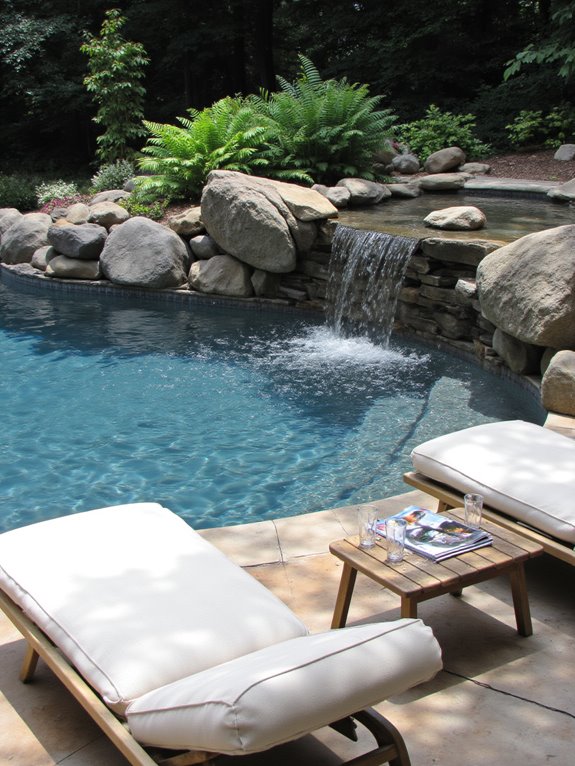 19 Inspiring Inground Pool Landscaping Ideas With Rock Waterfalls waterfall lounging retreat oasis