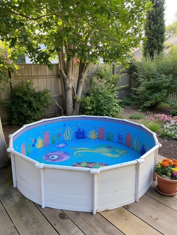 20 Elevated Stock Tank Pool Liner Ideas That Look Professional whimsical artwork for pools
