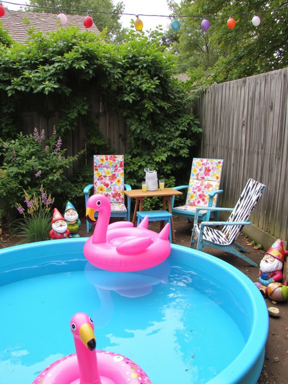 18 Bright Tin Pool Ideas That Add Fun Retro Character whimsical pool accessories enhance