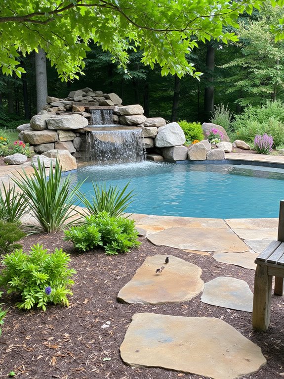 19 Inspiring Inground Pool Landscaping Ideas With Rock Waterfalls wildlife friendly pool habitat