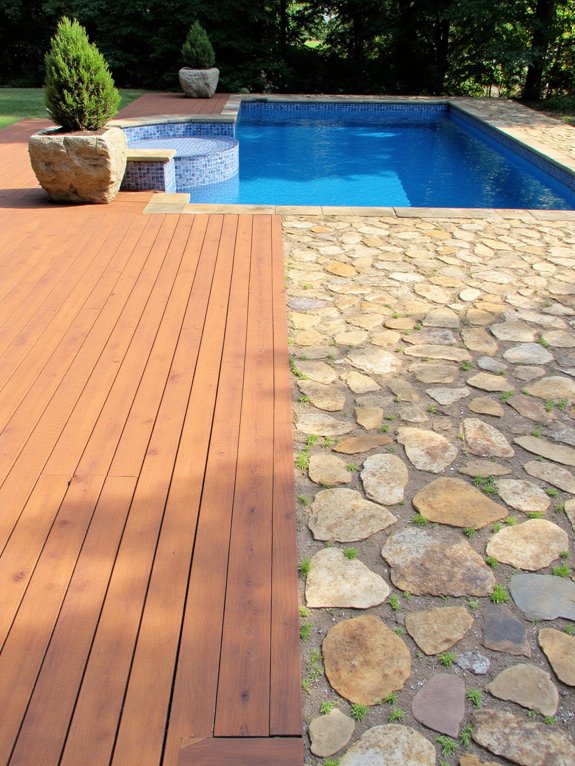 24 Beautiful Inground Pool Ideas With Tanning Ledges For Sun Lovers wood vs paver decks