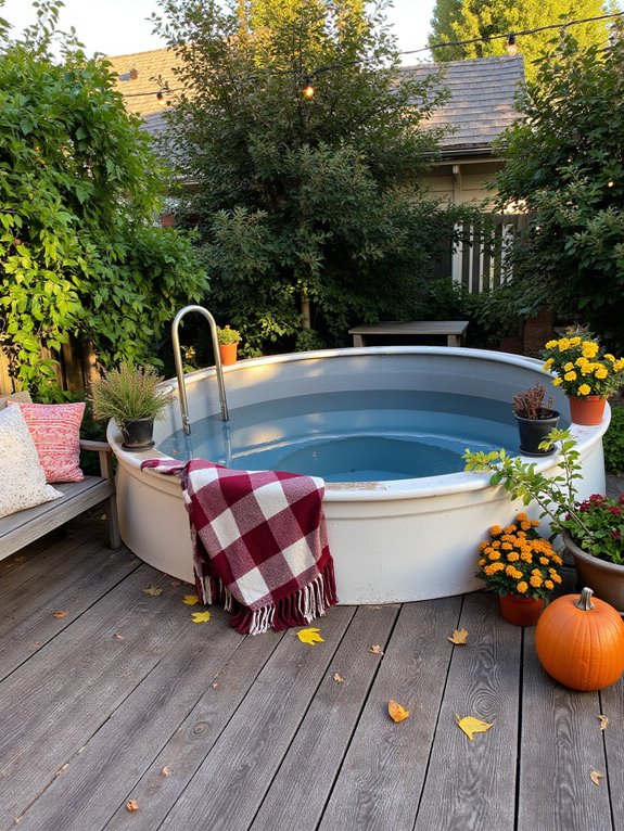 18 Stunning Stock Tank Pool Ideas That Feel Like a Backyard Escape year round stock tank decor