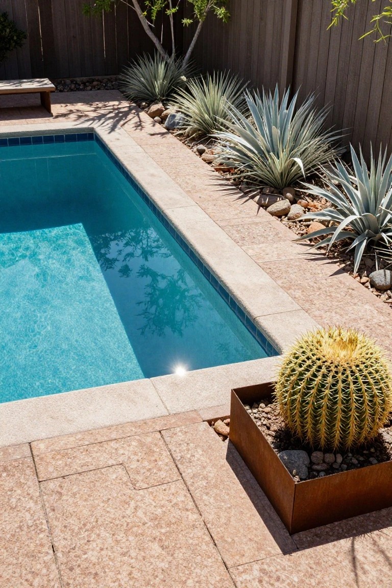 Drought-Tolerant Succulents Frame the Pool