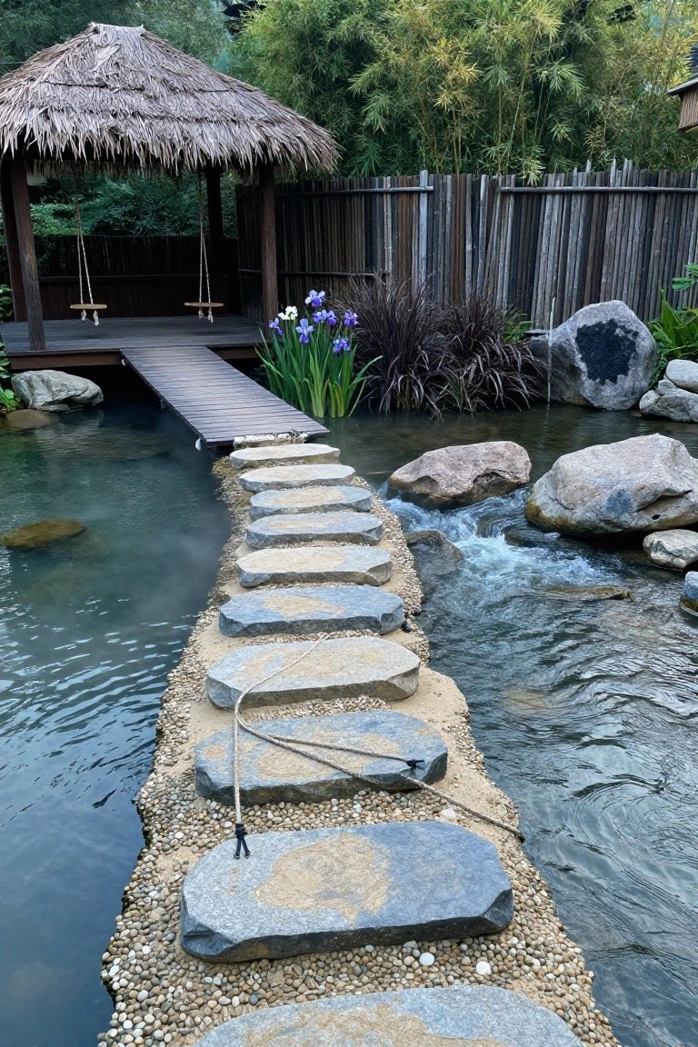 Stone Stepping Path Over a Pond