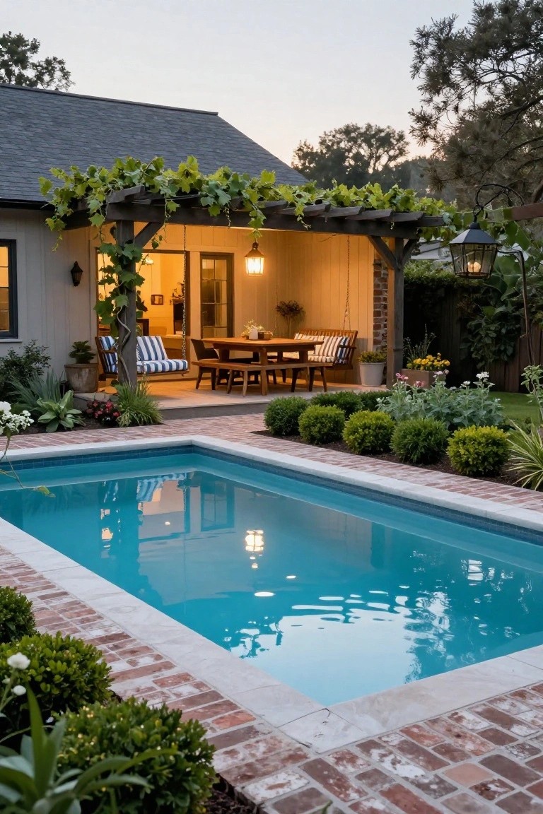 Rectangular Overflow Pool with Brick Coping