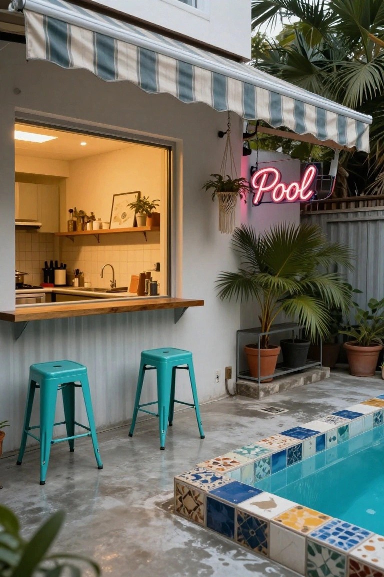 Pool Bar with Kitchen Pass-Through
