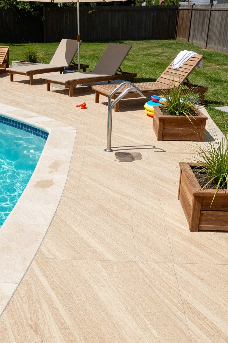 Wood-Look Porcelain Pool Deck Tiles
