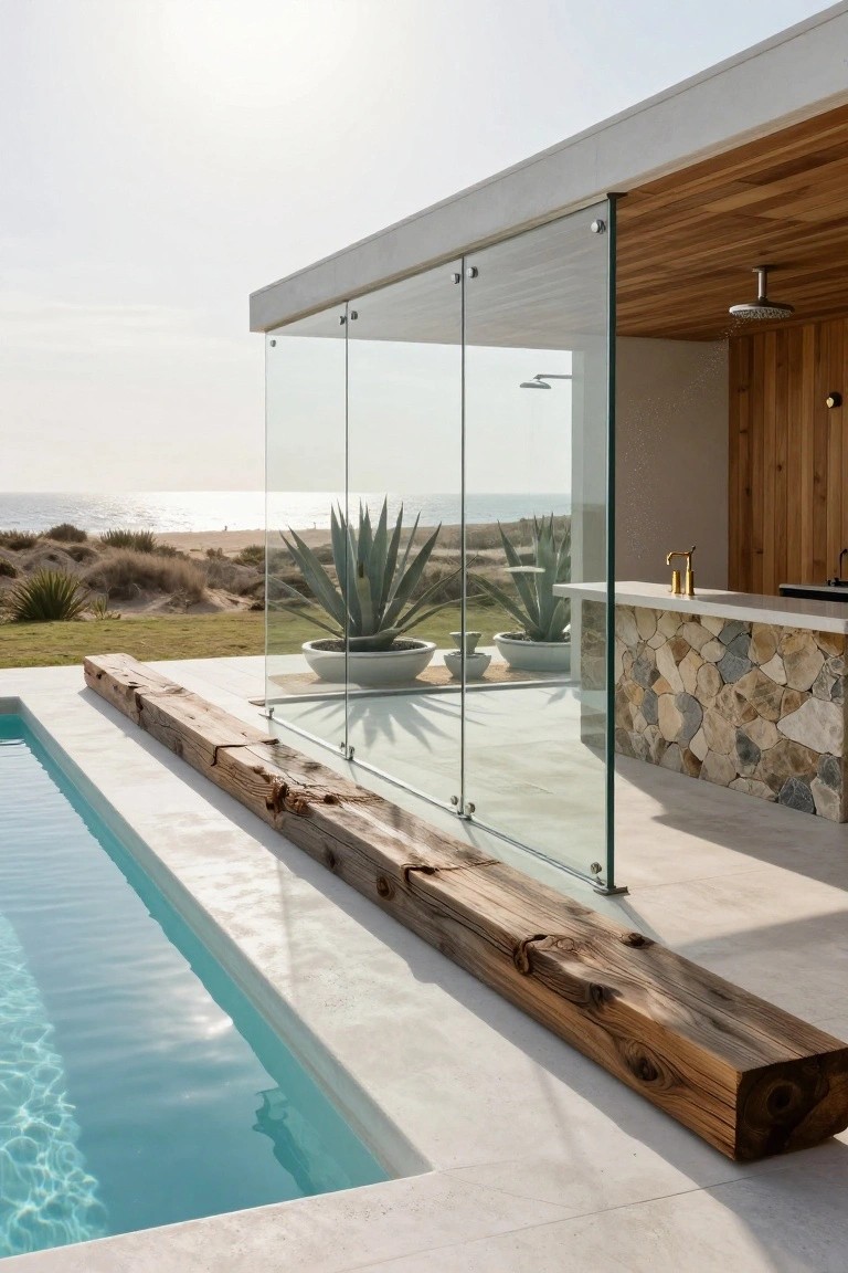 18 Luxury Pool Detail Ideas That Take Your Design Further Glass Poolside Shower Enclosure