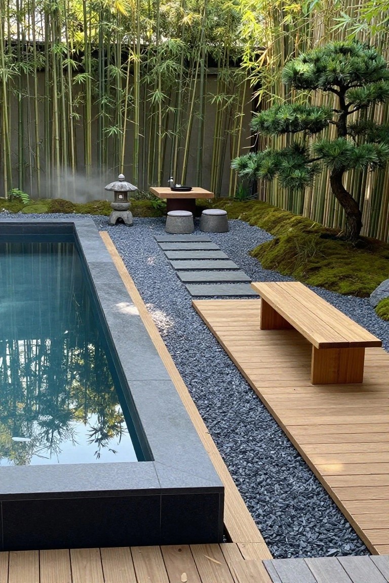 Zen Pool Deck with Simple Bench
