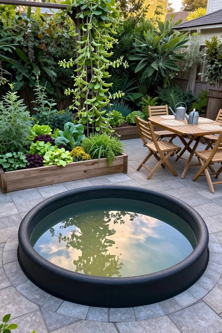 Stock Tank Pool with Raised Garden Beds
