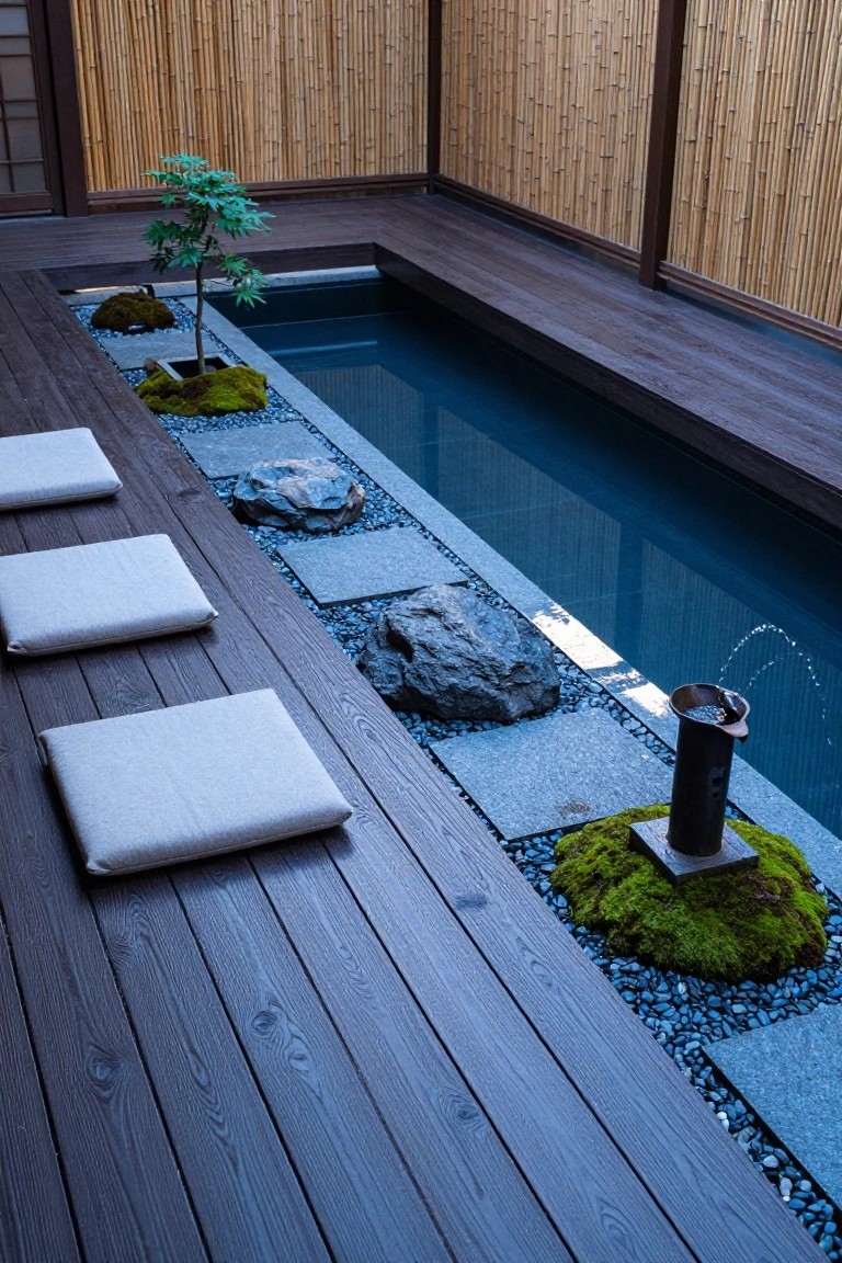 19 Smart Pool Deck on a Budget Ideas That Look Expensive Stone Stepping Path Across a Narrow Pool