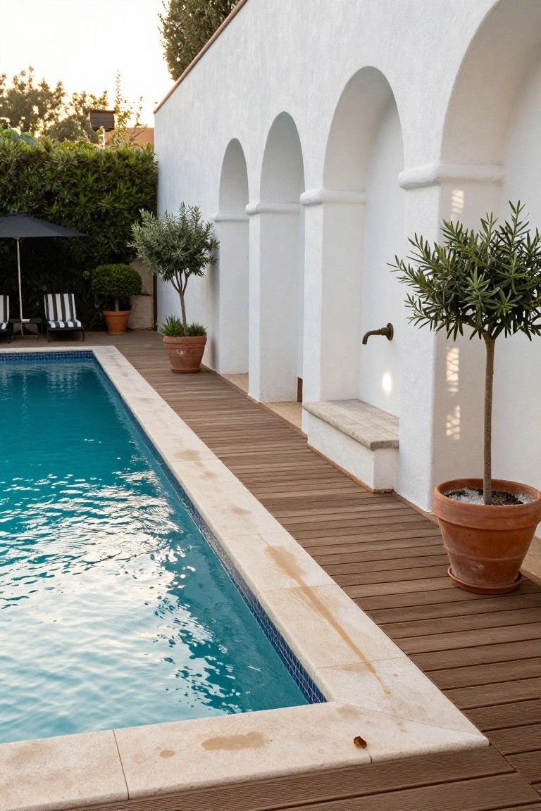 Wooden Decks Around Classic Pools