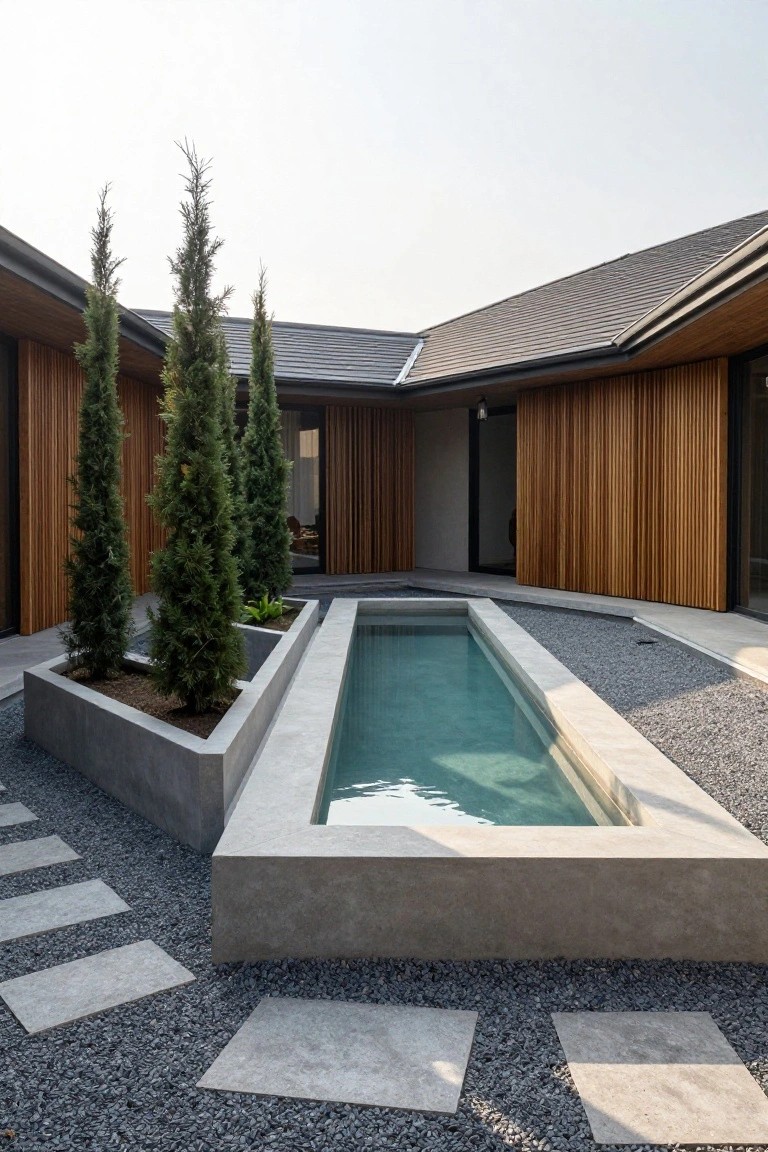 Slim Concrete Pool in a Tight Courtyard